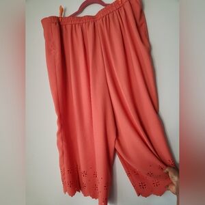 Coral Eyelet Hem Pants